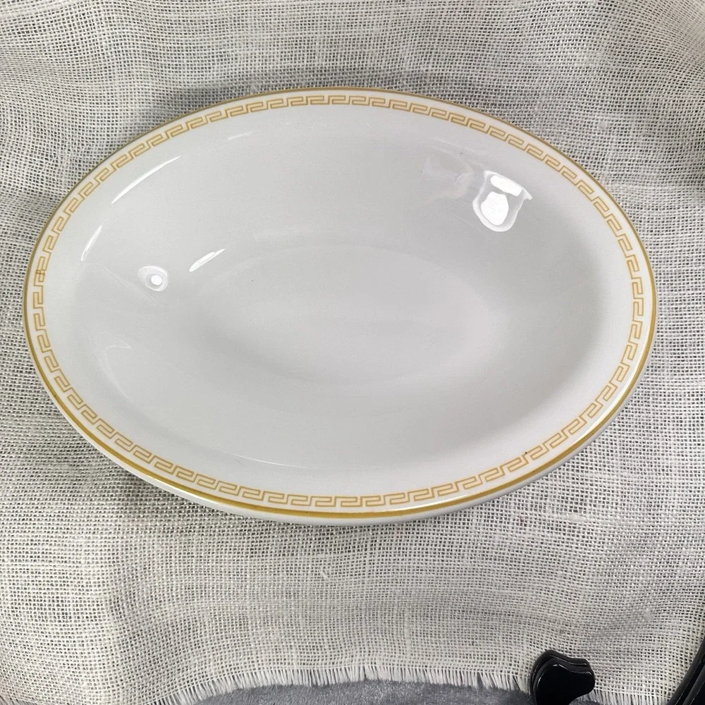 Homer Laughlin Ivory China Gold Greek Key Oval Vegetable‎ Serving Bowl 12